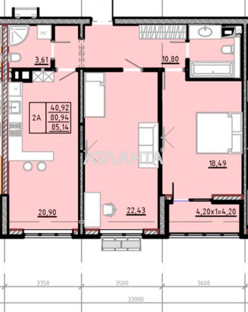 2-кімнатна квартира за адресою вул. Франка Івана (площа 84,7 м²) - Atlanta.ua - фото 6