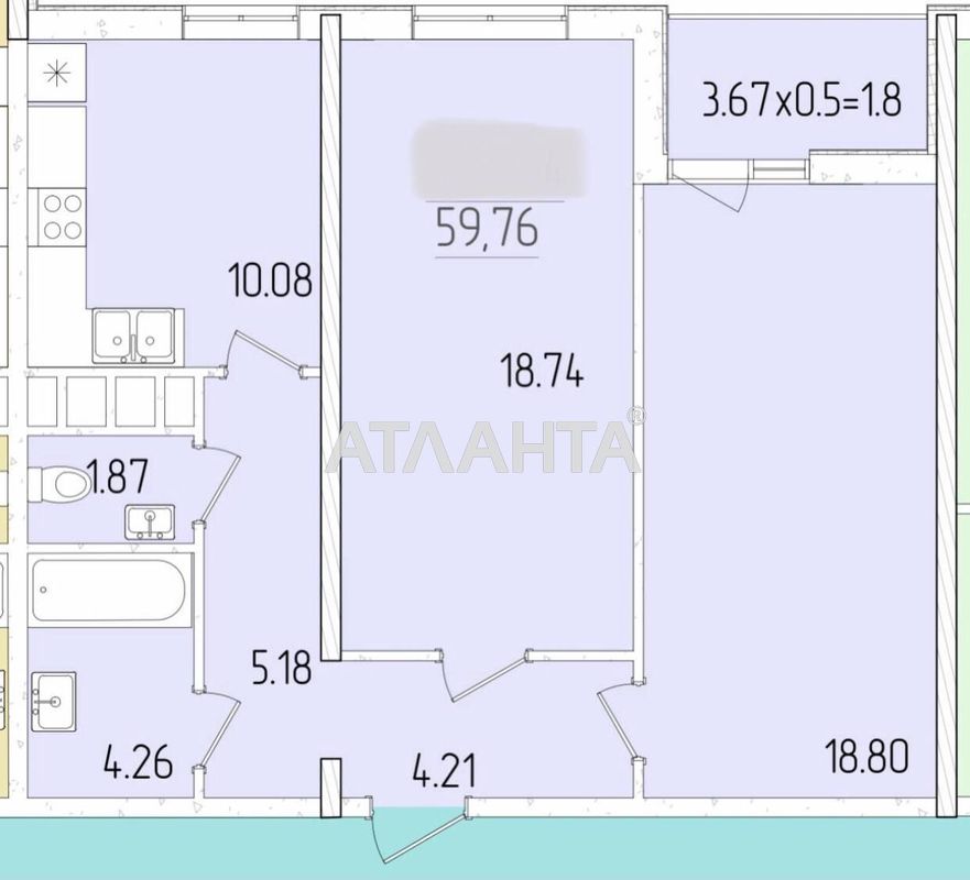 2-комнатная квартира по адресу ул. Краснова (площадь 59,8 м²) - Atlanta.ua