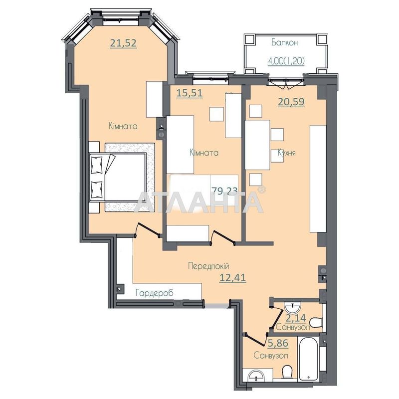 2-rooms apartment apartment by the address st. Fontanskaya dor Perekopskoy Divizii (area 79,2 m²) - Atlanta.ua - photo 7