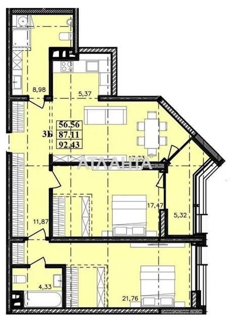 3-кімнатна квартира за адресою вул. Франка Івана (площа 93,5 м²) - Atlanta.ua - фото 15