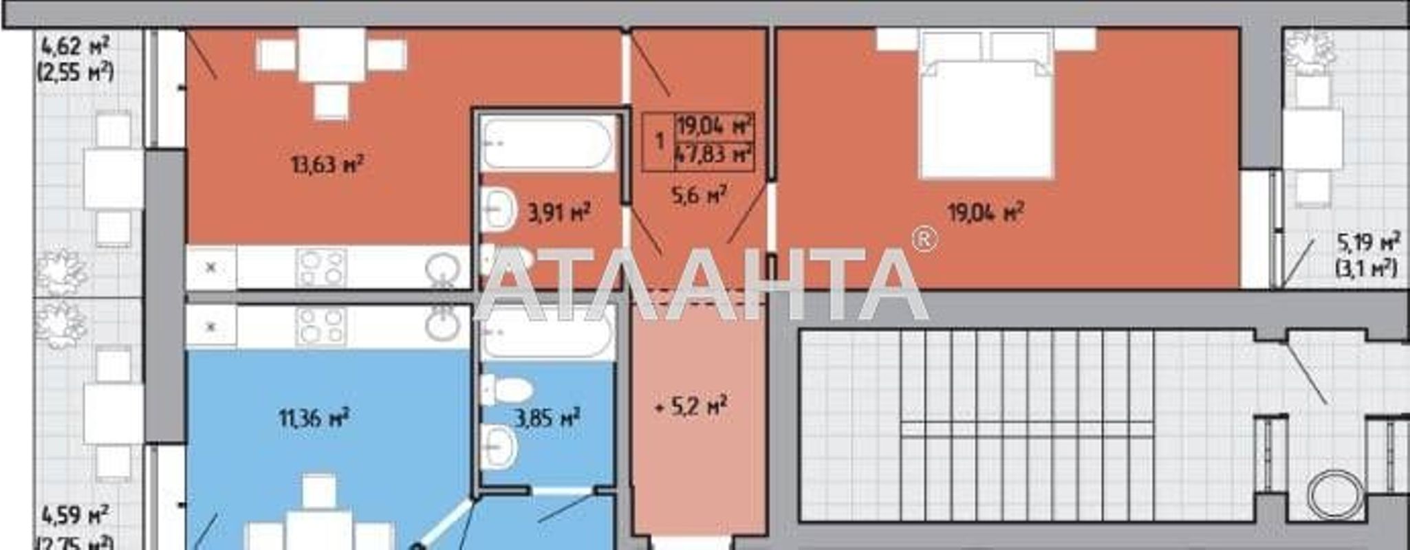 1-кімнатна квартира за адресою Небесної сотні пр. (площа 55 м²) - Atlanta.ua