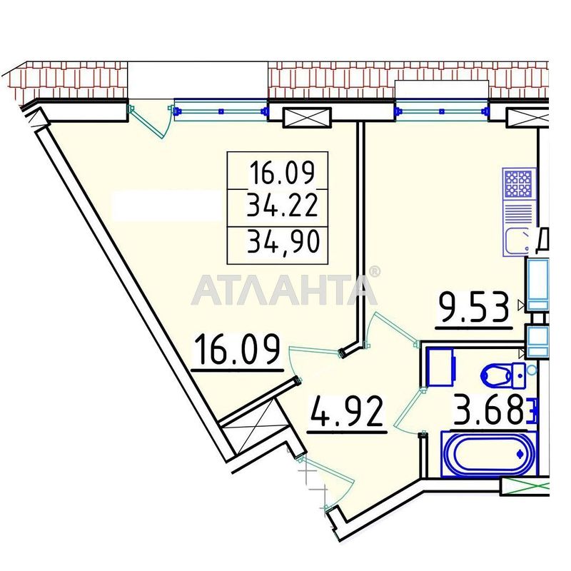 1-кімнатна квартира за адресою Люстдорфська дор. (площа 34,9 м²) - Atlanta.ua - фото 2