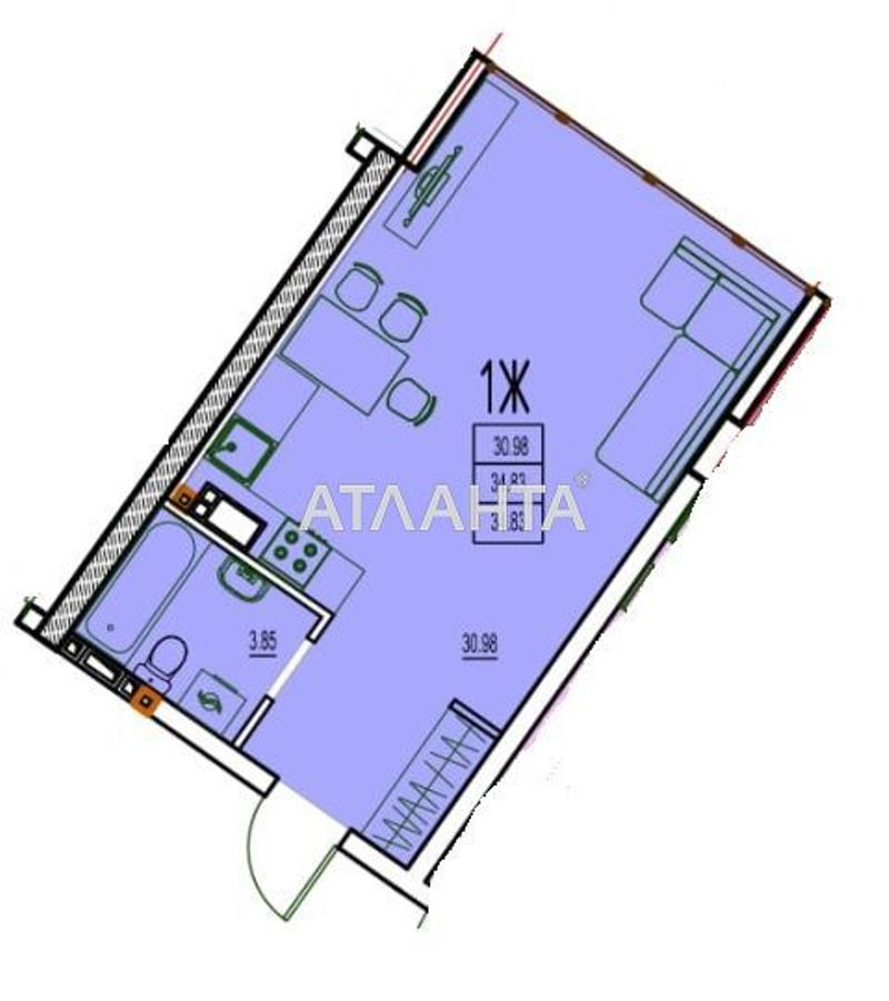 1-кімнатна квартира за адресою Фонтанська дор. (площа 35 м²) - Atlanta.ua - фото 3