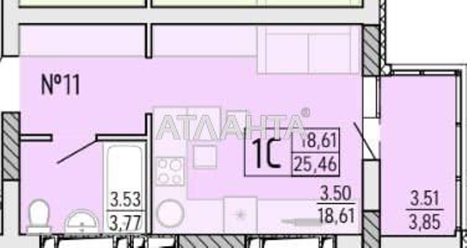 1-кімнатна квартира за адресою вул. Профспілкова (площа 25,6 м²) - Atlanta.ua