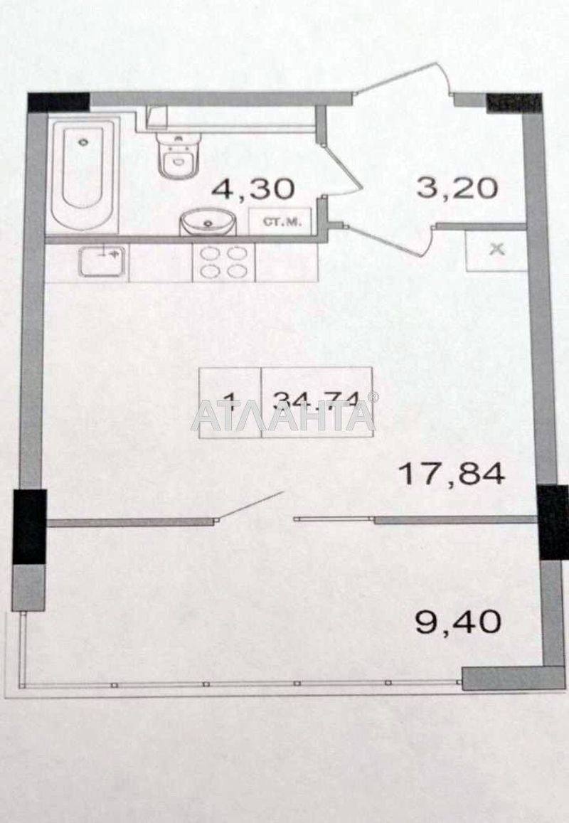 1-комнатная квартира по адресу 7 км овидиопольской дор. (площадь 34,7 м²) - Atlanta.ua - фото 6