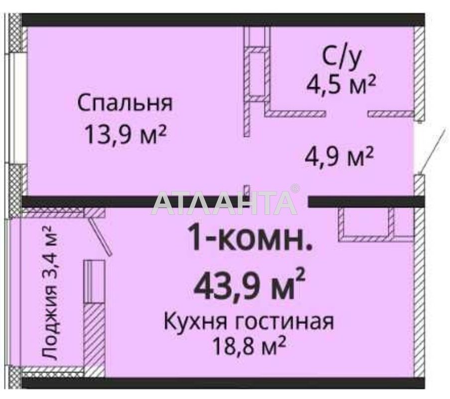 1-room apartment apartment by the address st. Zhabotinskogo Proletarskaya (area 44 m²) - Atlanta.ua - photo 8