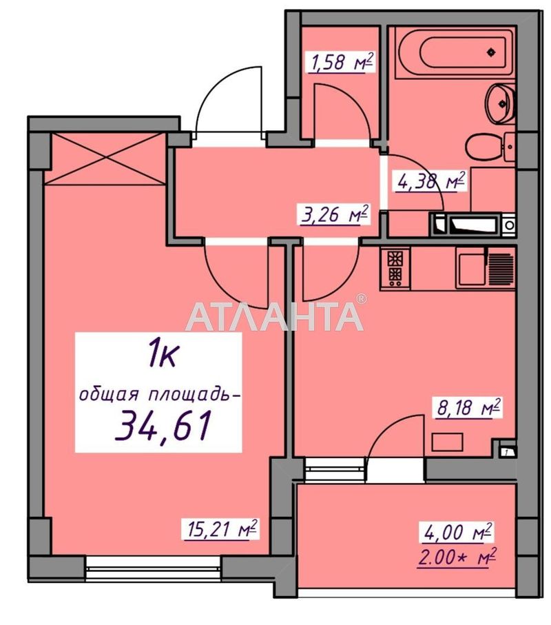 1-room apartment apartment by the address st. Massiv 10 (area 34,7 m²) - Atlanta.ua - photo 16