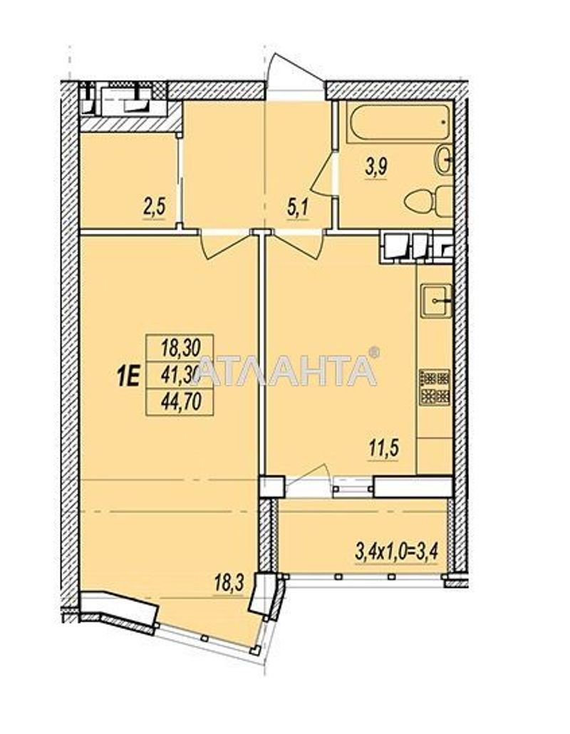 1-room apartment apartment by the address st. Prokhorovskaya Khvorostina (area 44,7 m²) - Atlanta.ua - photo 5