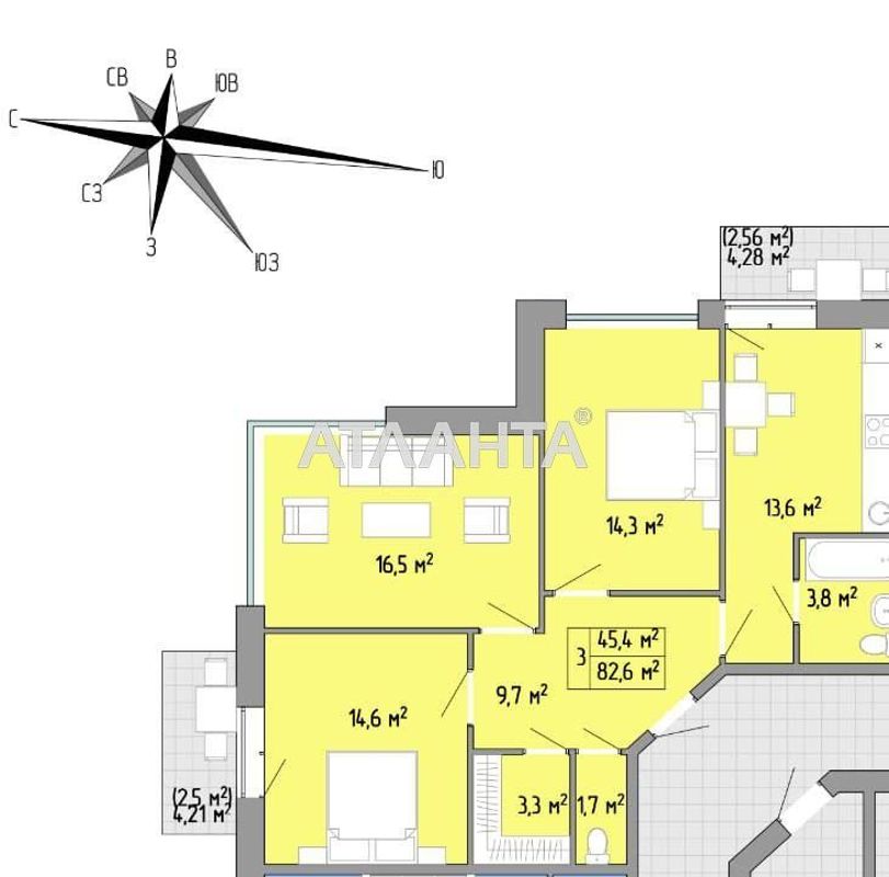 3-комнатная квартира по адресу Небесной Сотни пр. (площадь 83,2 м²) - Atlanta.ua
