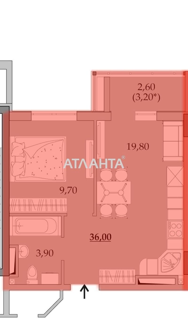 1-кімнатна квартира за адресою вул. Вільямса ак. (площа 36 м²) - Atlanta.ua - фото 3