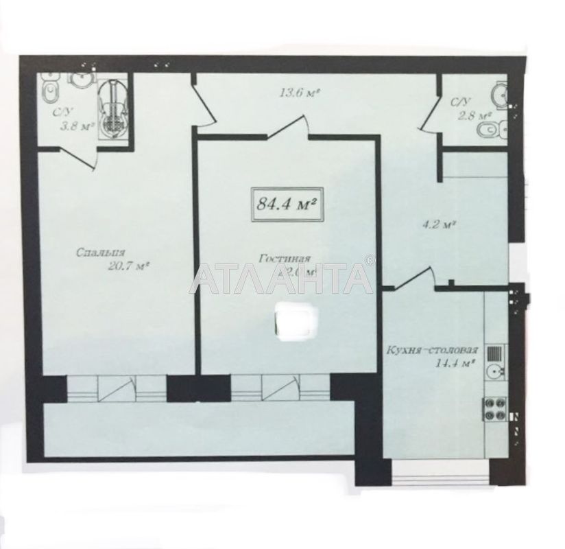 2-rooms apartment apartment by the address st. Frantsuzskiy bul Proletarskiy bul (area 86,7 m²) - Atlanta.ua - photo 9