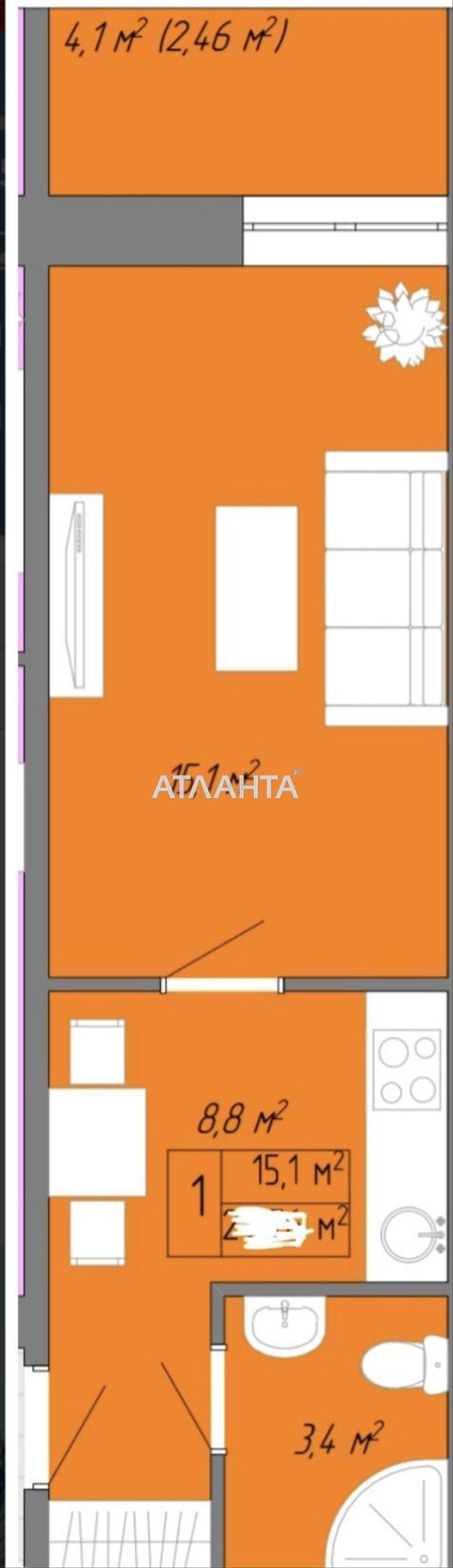 1-room apartment apartment by the address st. Nebesnoy Sotni pr Zhukova marsh pr Leninskoy iskry pr (area 28 m²) - Atlanta.ua - photo 9