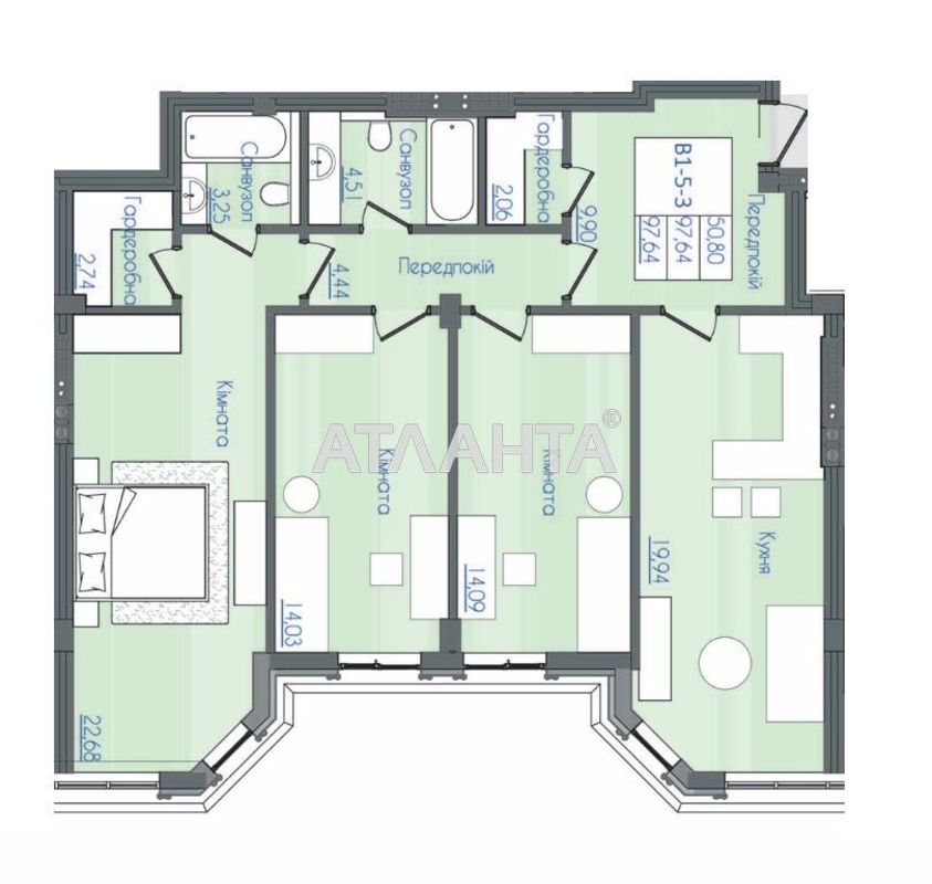 3-кімнатна квартира за адресою Фонтанська дор. (площа 97,4 м²) - Atlanta.ua - фото 9