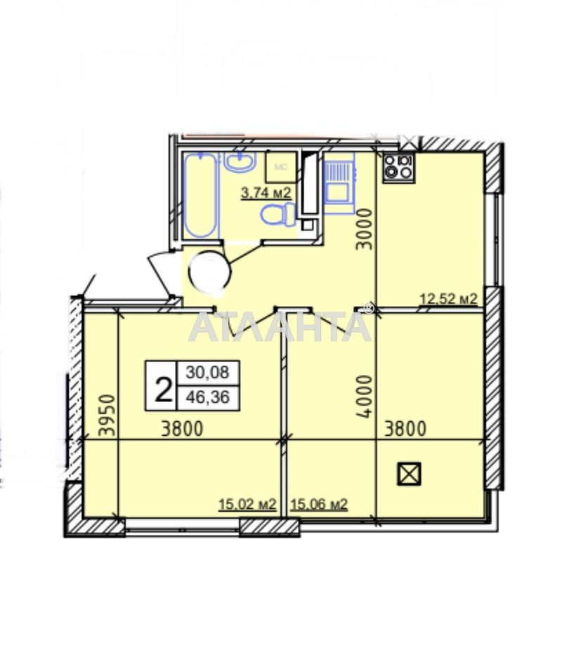 2-rooms apartment apartment by the address st. Geranevaya (area 46 m²) - Atlanta.ua - photo 2