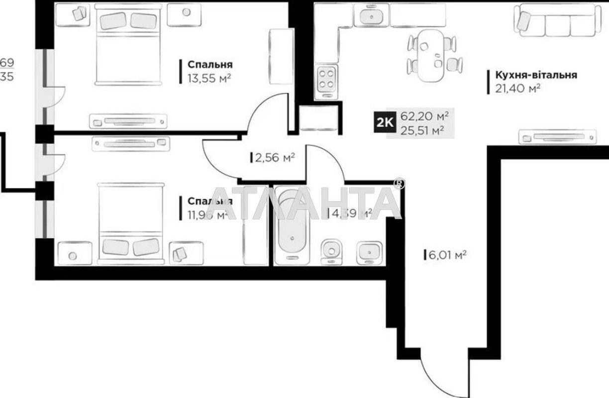 2-комнатная квартира по адресу ул. Галицкая (площадь 62,2 м²) - Atlanta.ua - фото 18