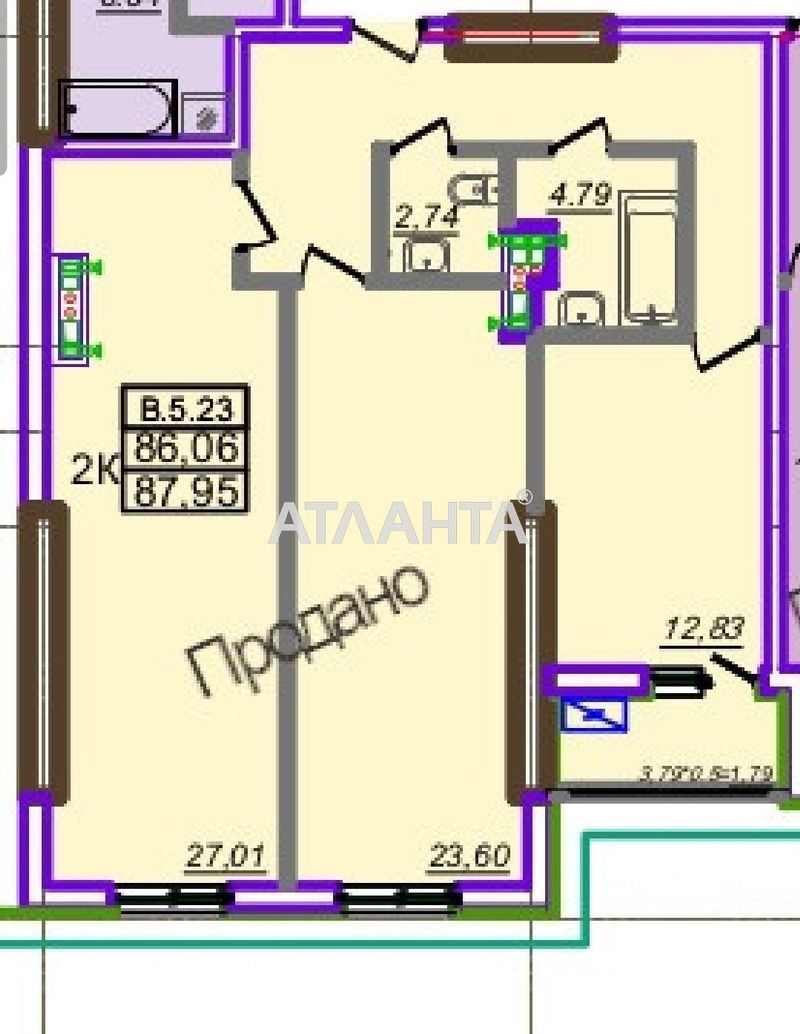 2-комнатная квартира по адресу ул. Генуэзская (площадь 87,8 м²) - Atlanta.ua - фото 12