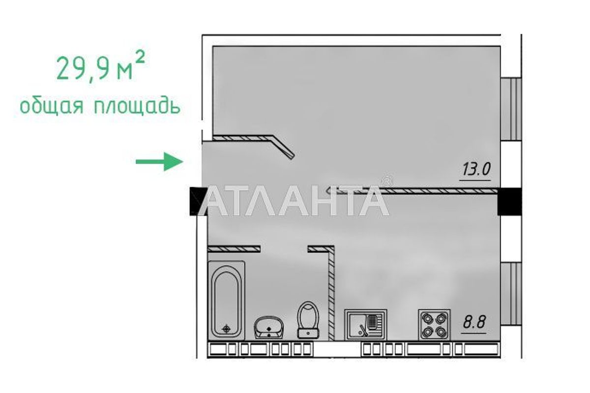 1-кімнатна квартира за адресою вул. Інглезі (площа 29,9 м²) - Atlanta.ua - фото 2