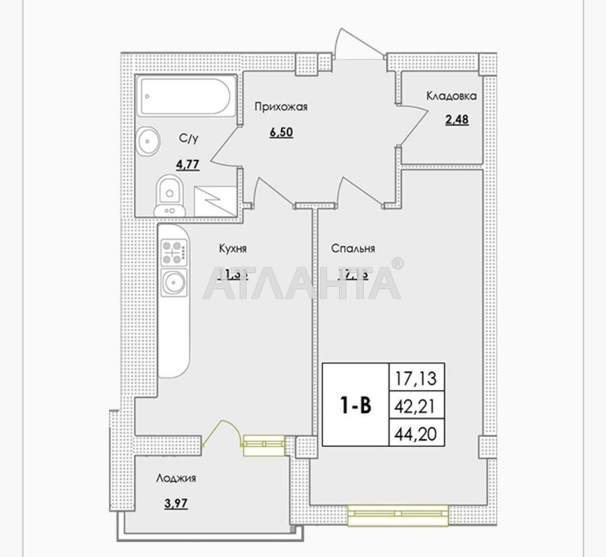 1-комнатная квартира по адресу ул. Пивоварная (площадь 44,3 м²) - Atlanta.ua - фото 6