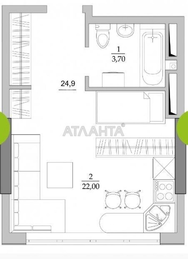 1-кімнатна квартира за адресою вул. Вільямса ак. (площа 24,9 м²) - Atlanta.ua - фото 3