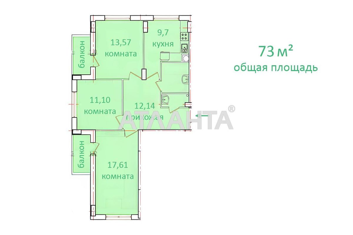 2-комнатная квартира по адресу ул. Радужный м-н (площадь 73 м²) - Atlanta.ua - фото 2