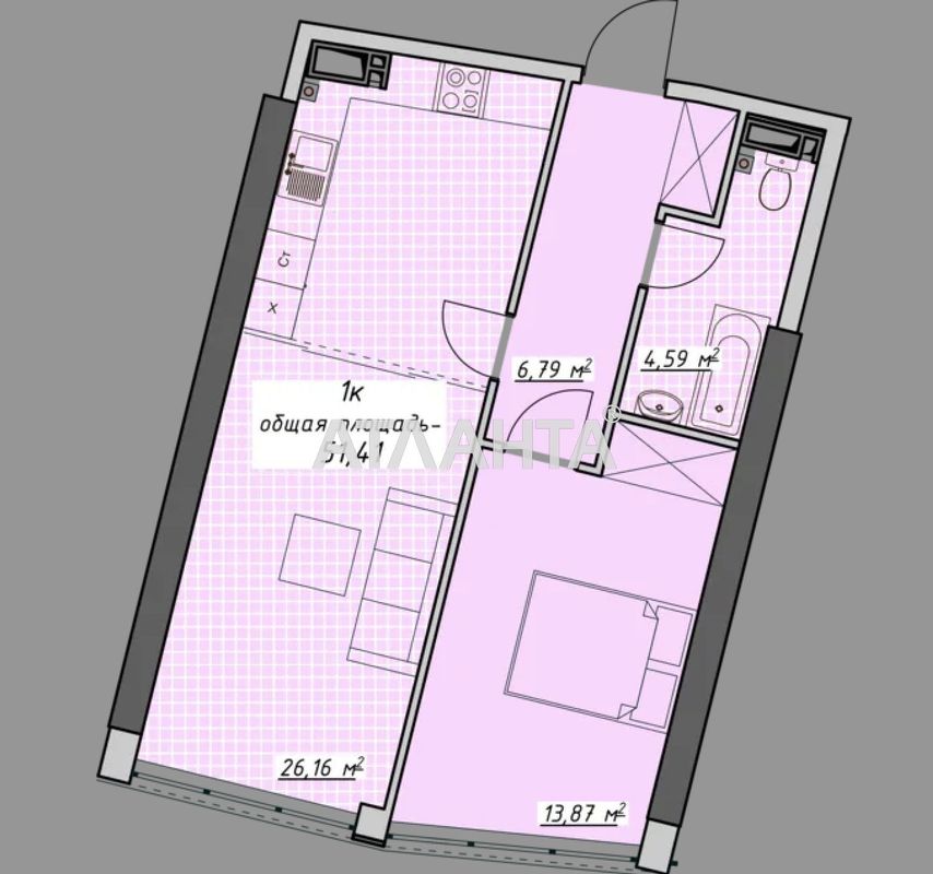 1-кімнатна квартира за адресою Курортний пров. (площа 52 м²) - Atlanta.ua - фото 2