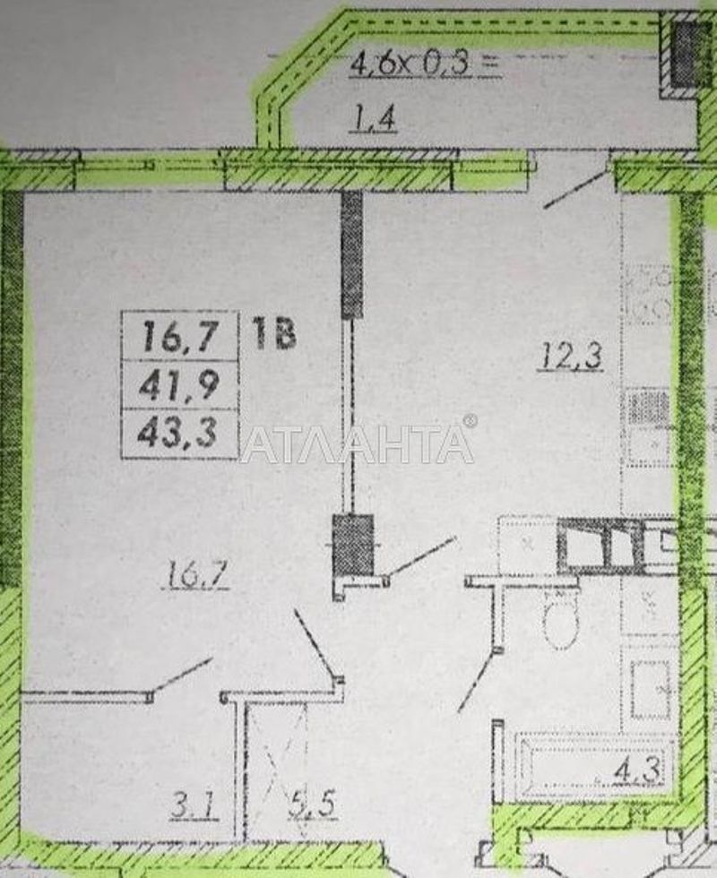 1-room apartment apartment by the address st. Ovidiopolskaya dor (area 43,3 m²) - Atlanta.ua - photo 3