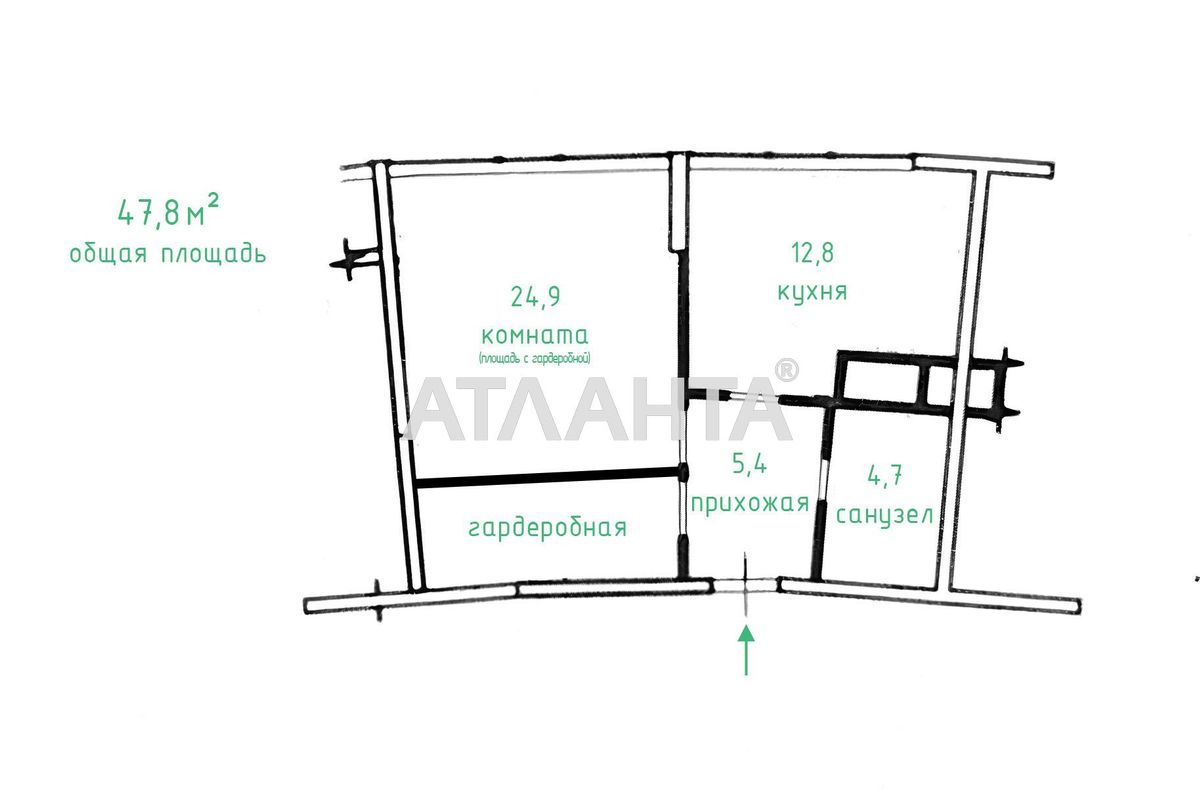 1-room apartment apartment by the address st. Kamanina (area 47,8 m²) - Atlanta.ua - photo 3