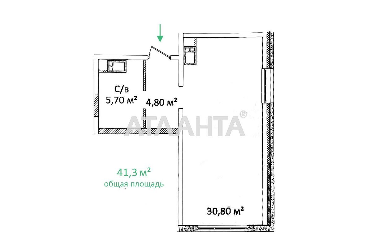 1-кімнатна квартира за адресою вул. Літературна (площа 41,3 м²) - Atlanta.ua - фото 2