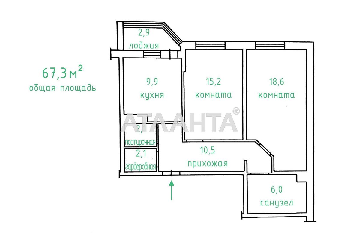 2-rooms apartment apartment by the address st. Prokhorovskaya Khvorostina (area 67,3 m²) - Atlanta.ua