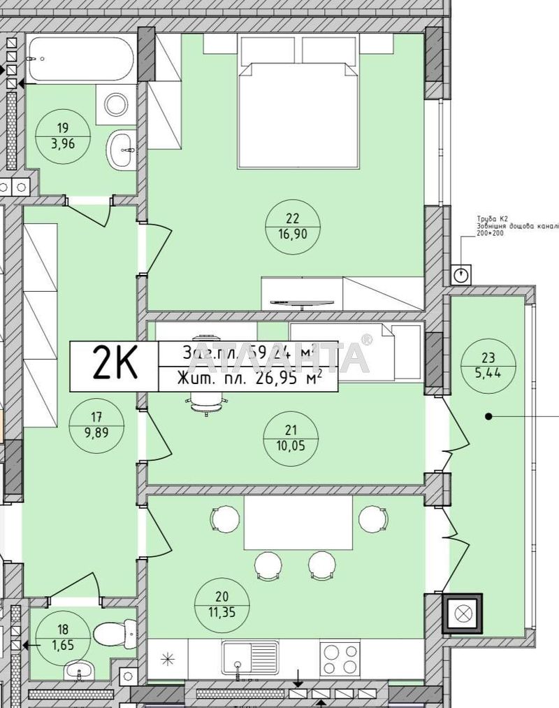 2-rooms apartment apartment by the address st. Vuletskaya ul (area 59,3 m²) - Atlanta.ua - photo 13