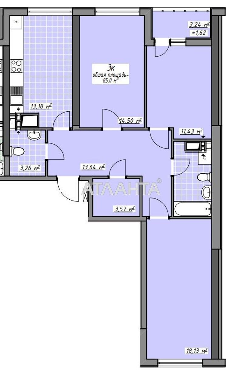 3-комнатная квартира по адресу Глушко ак. Пр. (площадь 85 м²) - Atlanta.ua - фото 6