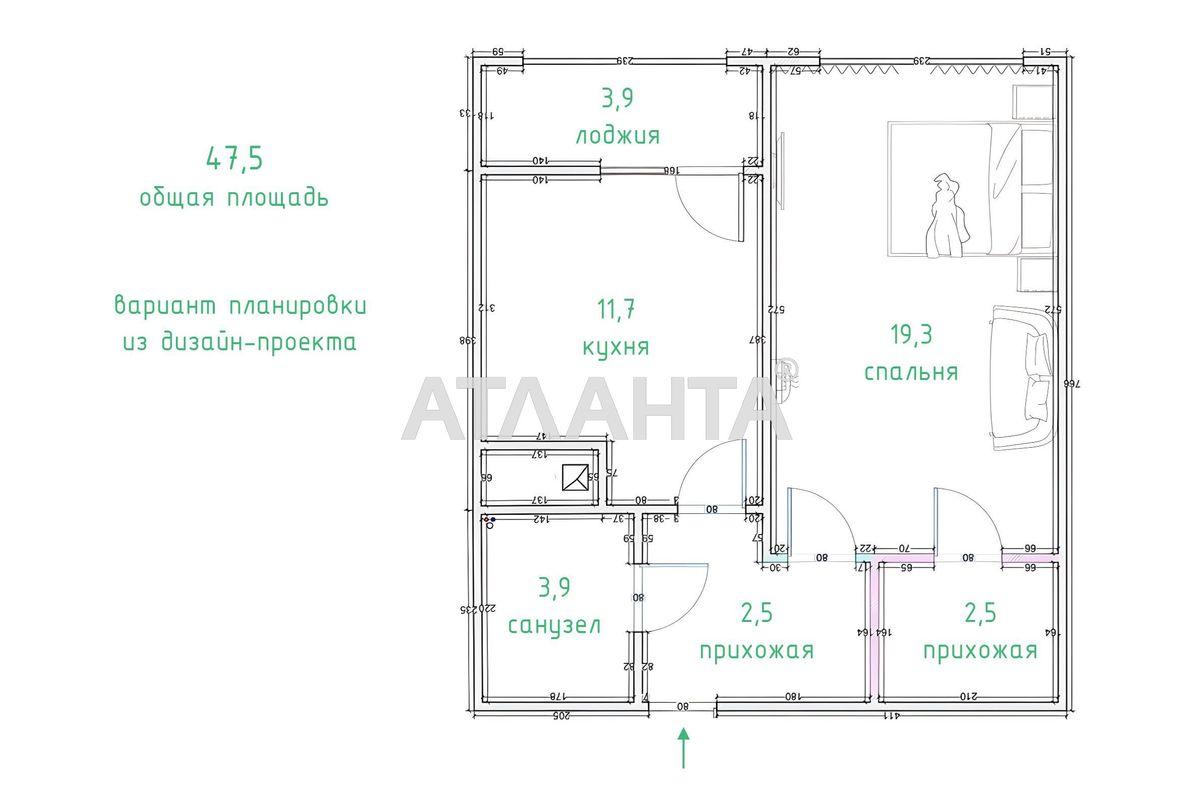 1-комнатная квартира по адресу ул. Варненская (площадь 47,5 м²) - Atlanta.ua - фото 3